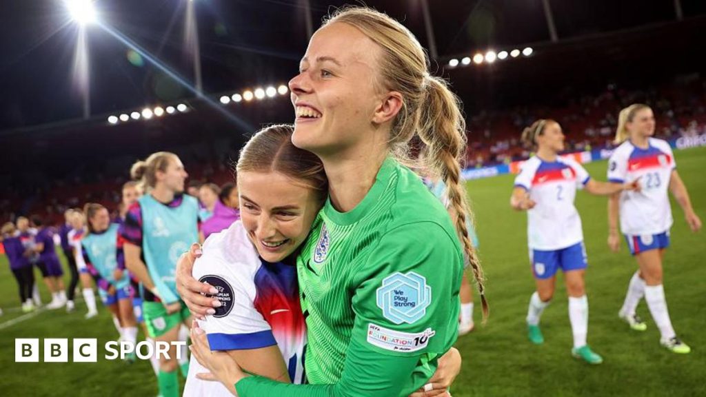 Chloe Kelly and Hannah Hampton of England