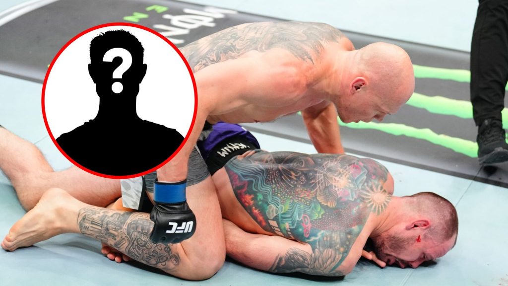 Main: Bogdan Guskov knocks out Nikita Krylov in their fight at UFC Abu Dhabi. Inset: Mystery fighter.