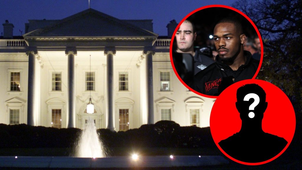 The White House in Washington pictured at night in 2001, inset Jon Jones makes the walk to face Lyoto Machida at UFC 140 with a mystery icon