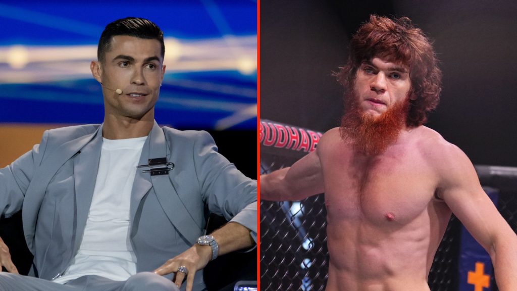 Split image of Cristiano Ronaldo and Shara Magomedov.