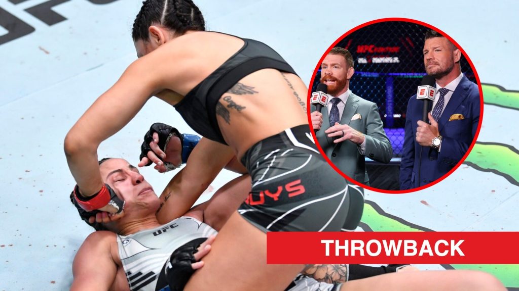 Main: Cheyanne Vlismas punches Gloria de Paula on the ground during their fight at UFC Vegas 33. Inset: Michael Bisping and Paul Felder speak durin...