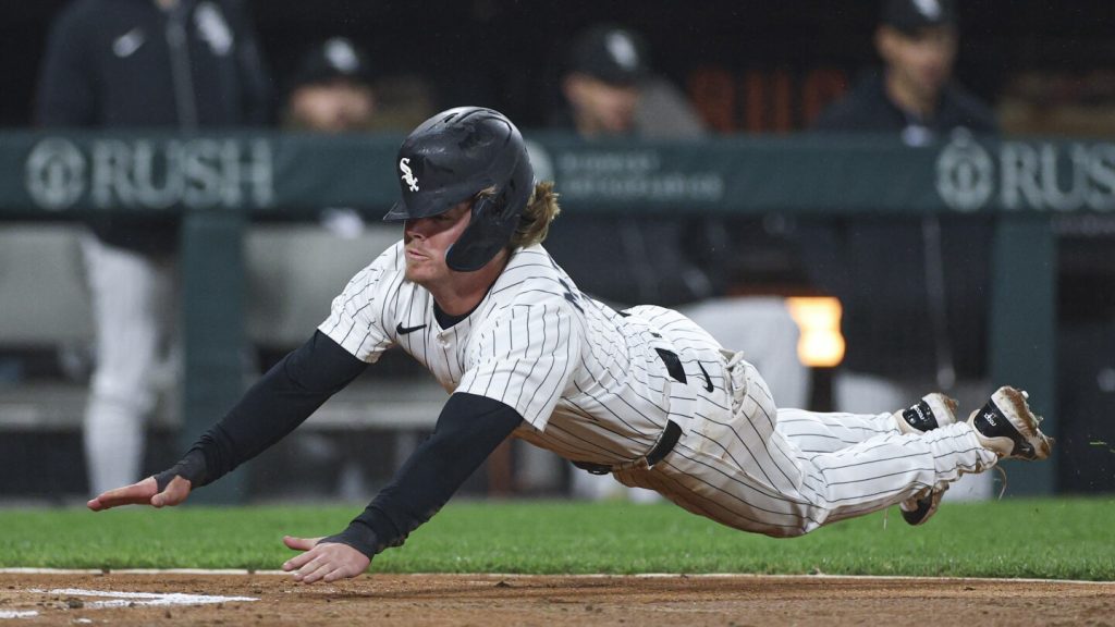 White Sox 2B Chase Meidroth departs after he gets hit by a pitch
