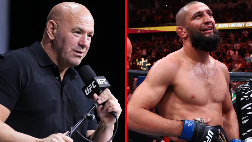 Dana White announces huge middleweight fight that could decide ‘challenger for Khamzat Chimaev’s title’ Dana White at a press conference, Khamzat Chimaev reacts to winning at UFC 319