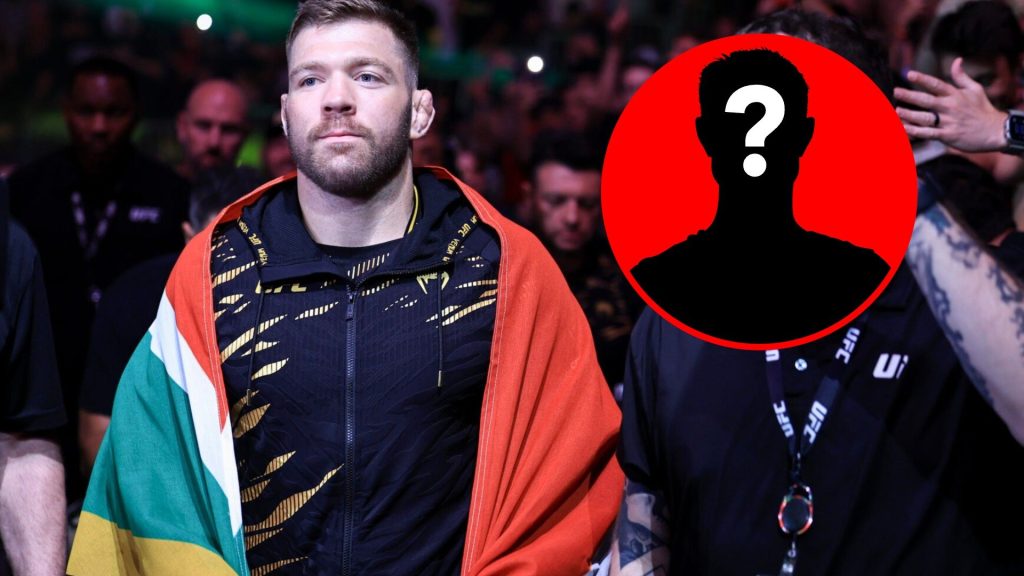 Main: Dricus du Plessis walks to the cage for his title fight against Khamzat Chimaev at UFC 319. Inset: Mystery icon