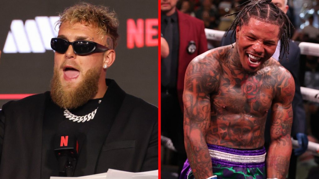 Jake Paul speaks at a press conference, Gervonta Davis celebrates knocking out Ryan Garcia