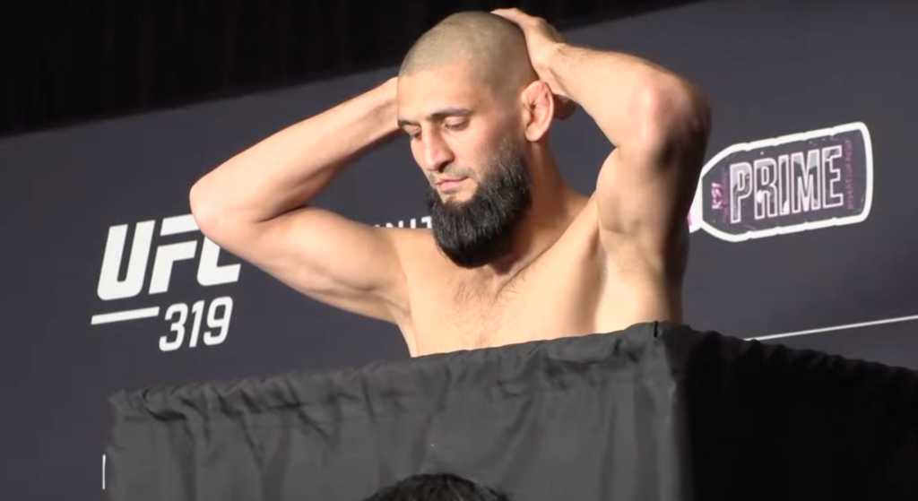 Khamzat Chimaev weighs in behind a curtain for UFC 319