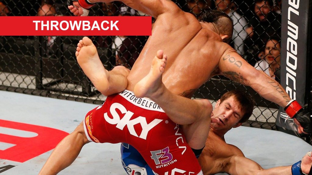 Vitor Belfort finishes Luke Rockhold at UFC on FX in Brazil, inset throwback banner