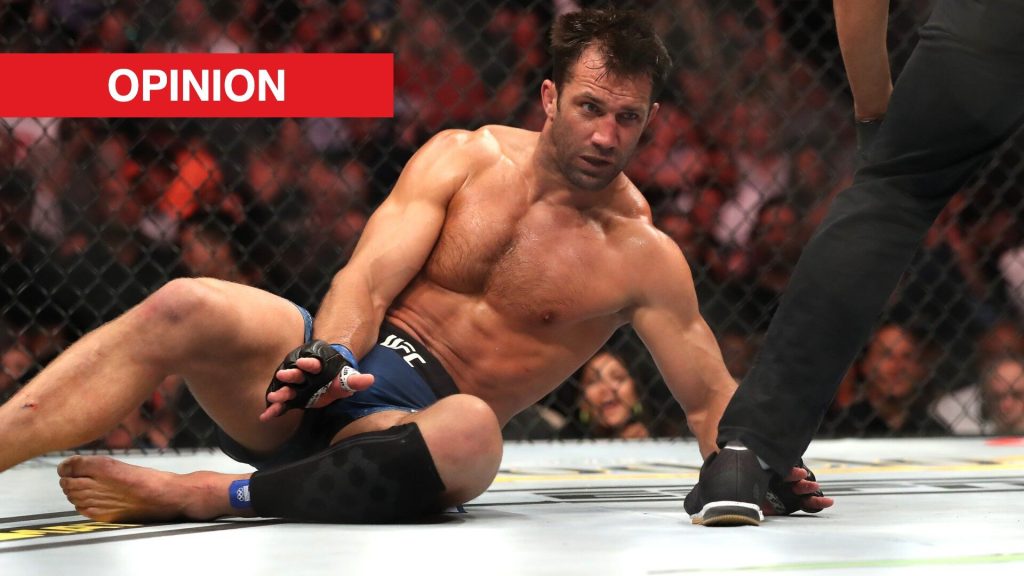 Luke Rockhold on the floor after being knocked out by Jan Blachowicz.