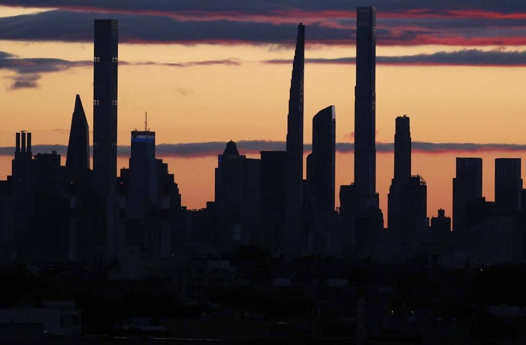 Sep 2, 2021; Flushing, NY, USA;  A general view as the sun sets behind the New York City skyline as seen from Arthur Ashe Stadium on day four of the 2021 U.S. Open tennis tournament at USTA Billie Jean King National Tennis Center. Mandatory Credit: Jerry L