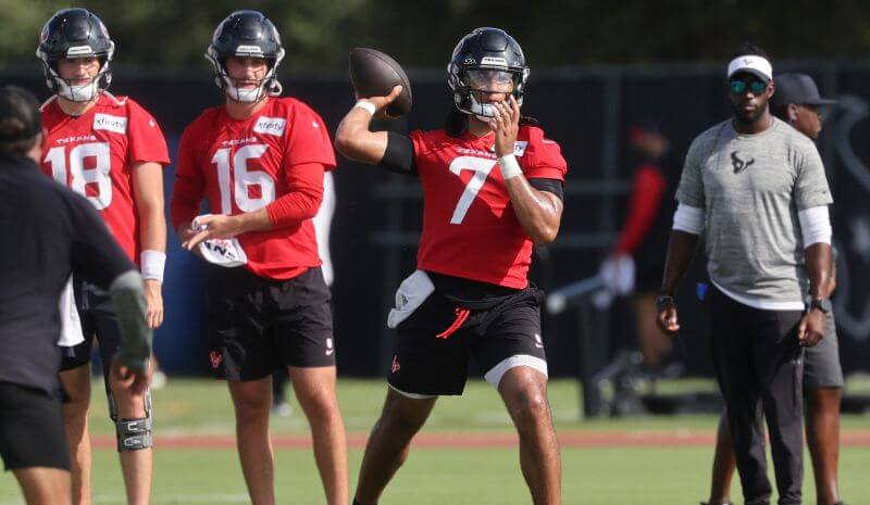 Panthers vs Texans Prediction, Picks & Odds for This Week’s NFL Preseason Game Houston Texans quarterback C.J. Stroud (7) during training camp.