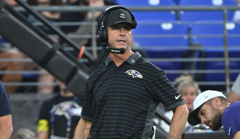 Ravens vs Commanders Prediction, Picks & Odds for This Week’s NFL Preseason Game Baltimore Ravens head coach John Harbaugh looks on from the sidelines