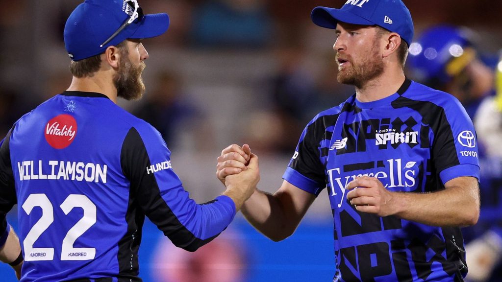 The Hundred: London Spirit end Trent Rockets’ winning run as Jamie Smith hits half-century | Cricket News Liam Dawson of London Spirit celebrates victory with team mate Kane Williamson