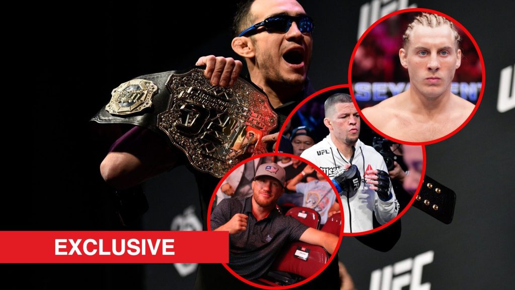 Tony Ferguson with bubbles showing Paddy Pimblett, Nate Diaz and Justin Gaethje