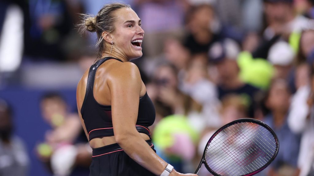 Aryna Sabalenka celebrates after defeating Leylah Fernandez of Canada during their Women's Singles Third Round match on Day Six of the 2025
