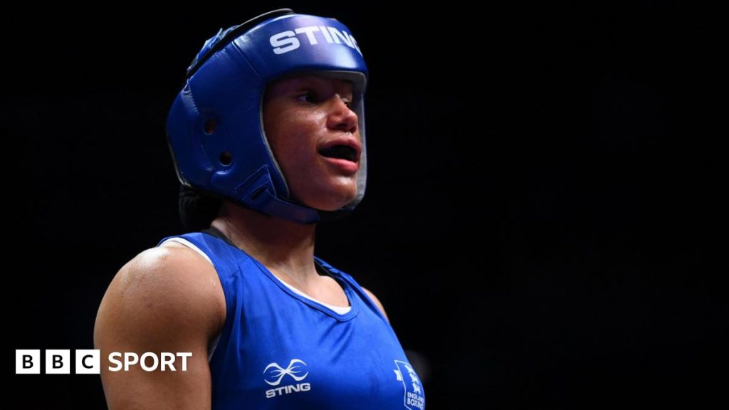 Chantelle Reid during a bout at the 2025 World Boxing Championships