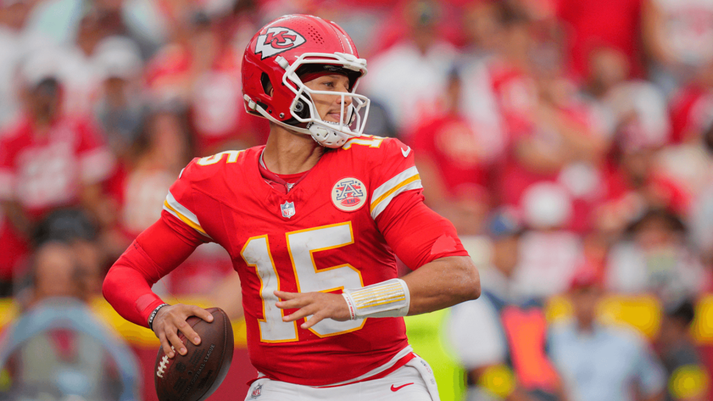 Kansas City Chiefs quarterback Patrick Mahomes (15) passes the ball against the Philadelphia Eagles.