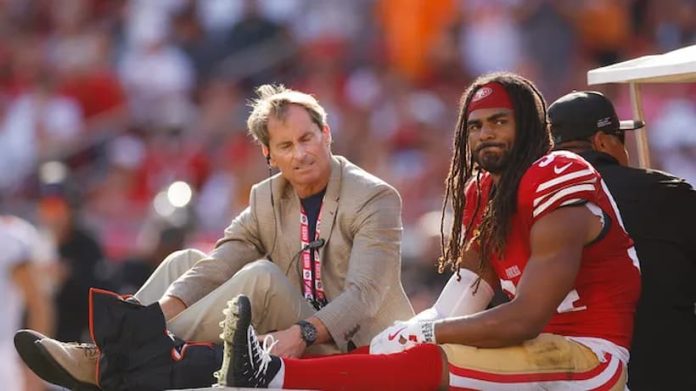 49ers All-Pro LB Fred Warner suffered a season-ending ankle injury in Week 6 Fred Warner 49ers pic