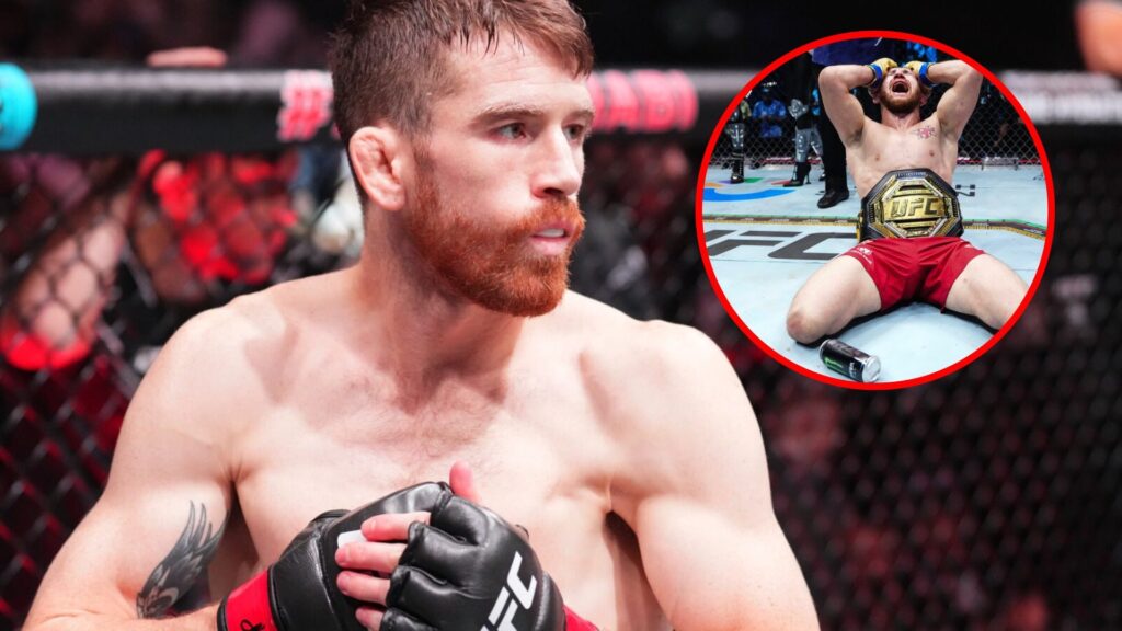 Main: Cory Sandhagen inside the cage for his fight against Umar Nurmagomedov at UFC Abu Dhabi. Inset: Merab Dvalishvili celebrates his win over Sea...