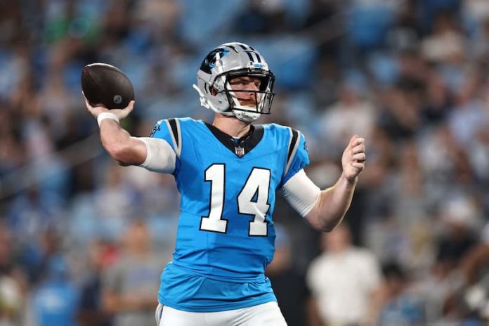 Panthers’ Bryce Young (ankle) is expected to miss Week 8 vs. the Bills Andy Dalton Panthers pic