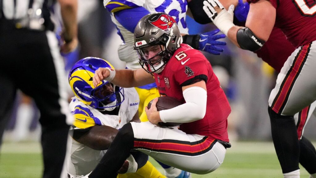 Bucs’ Baker Mayfield out vs. Rams with left shoulder injury Bucs' Baker Mayfield out vs. Rams with left shoulder injury