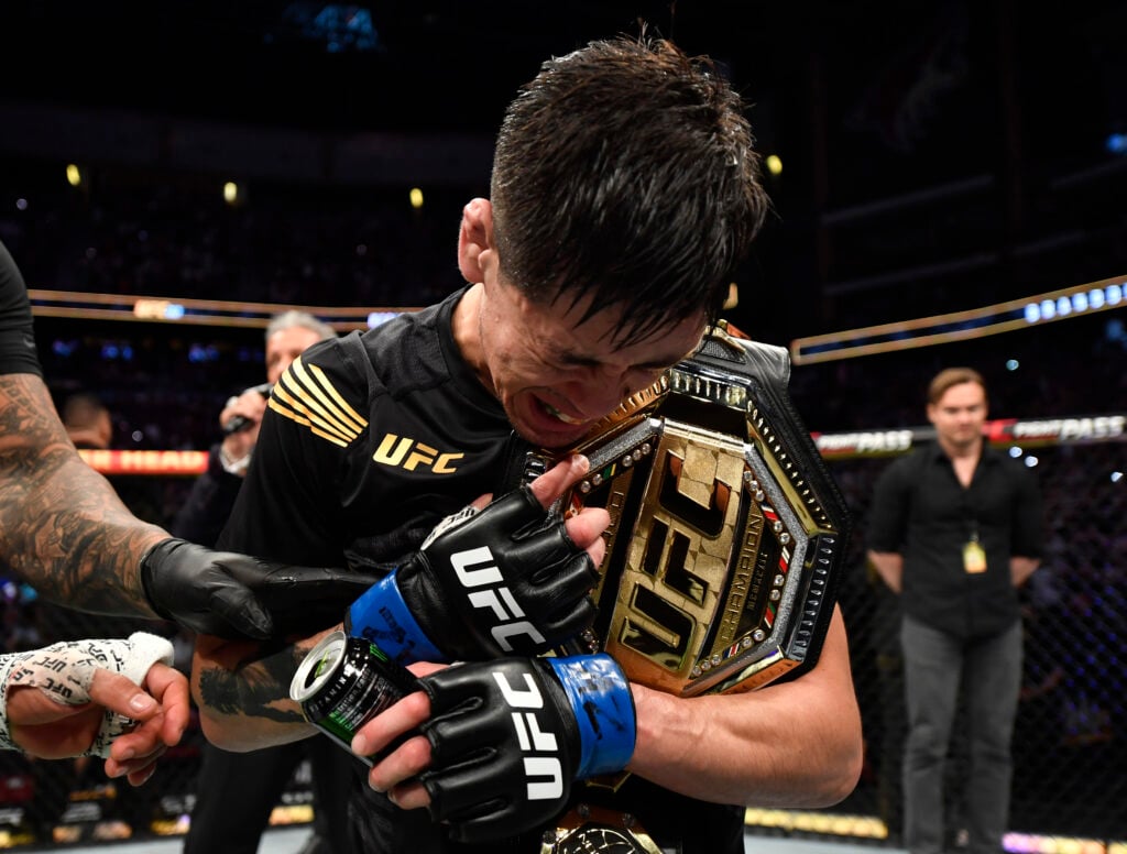 Canelo Alvarez revealed that a comment from ‘inspirational’ UFC 323 star gave him goosebumps Brandon Moreno celebrates with the UFC title at UFC 263