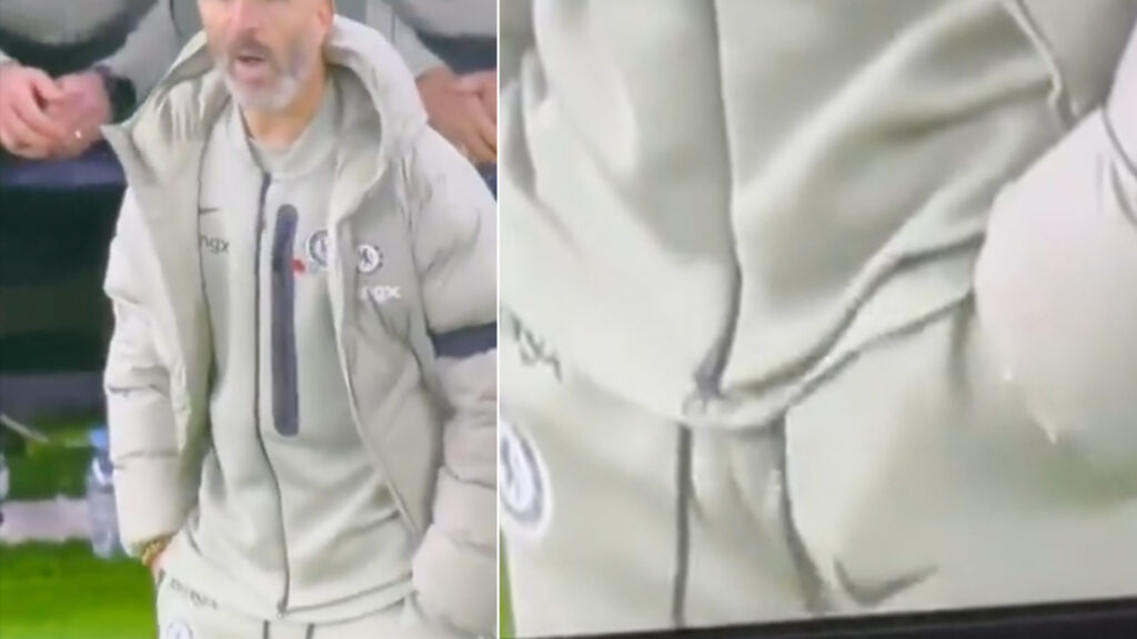 Chelsea manager Enzo Maresca spotted 'scratching balls' live on TV as fans joke 'he tried to hide it'