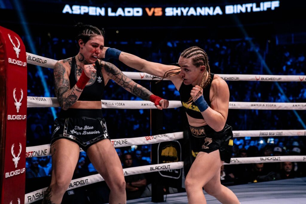 Aspen Ladd punches opponent Shyanne Bitliff at BKFC 84