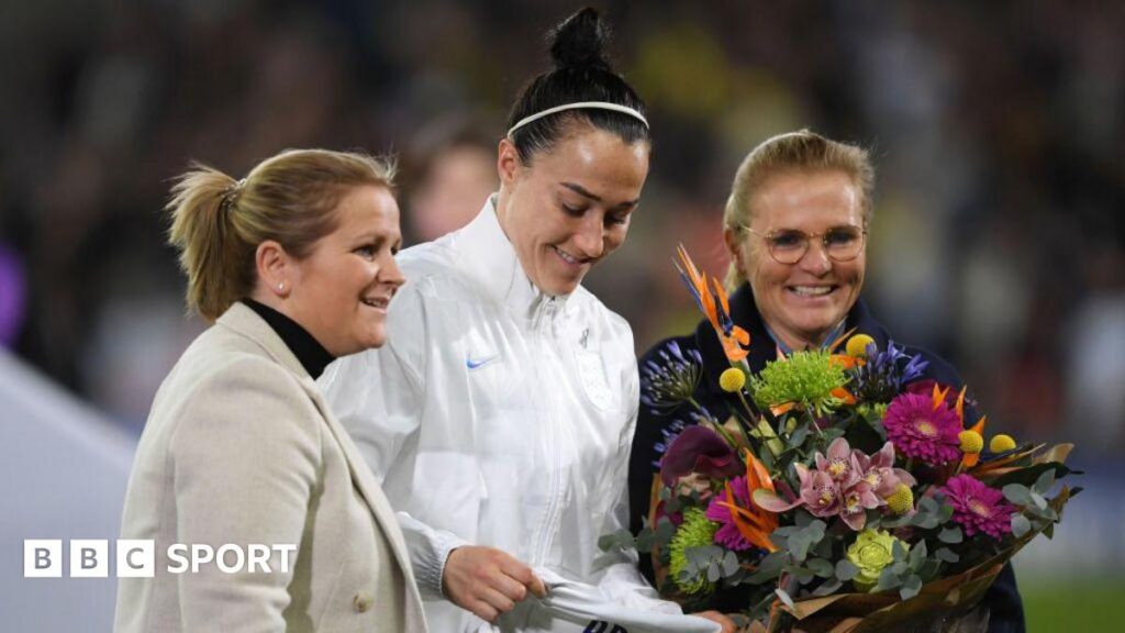 Kay Cossington, Lucy Bronze and Sarina Wiegman