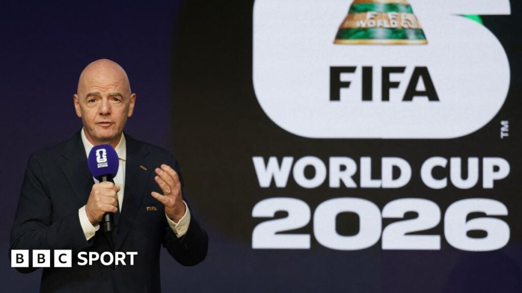 Fifa president Gianni Infantino speaks during the Fifa World Cup 2026 match schedule announcement