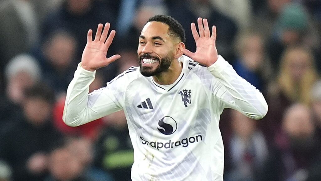 Matheus Cunha celebrates his leveller for Man Utd