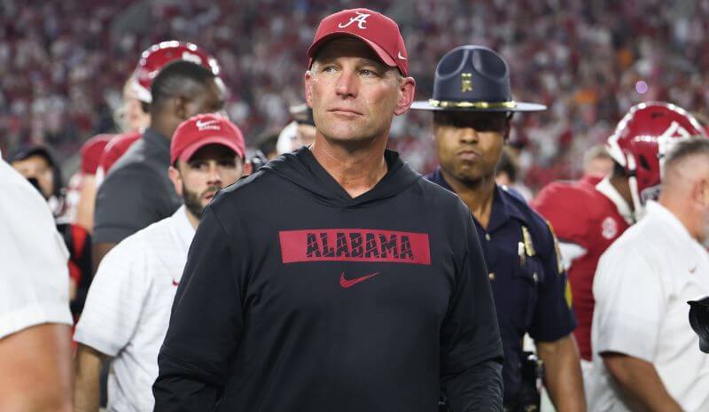 Kalen DeBoer Early Favorite to Replace Sherrone Moore Alabama Crimson Tide head coach Kalen DeBoer looks on after the game.