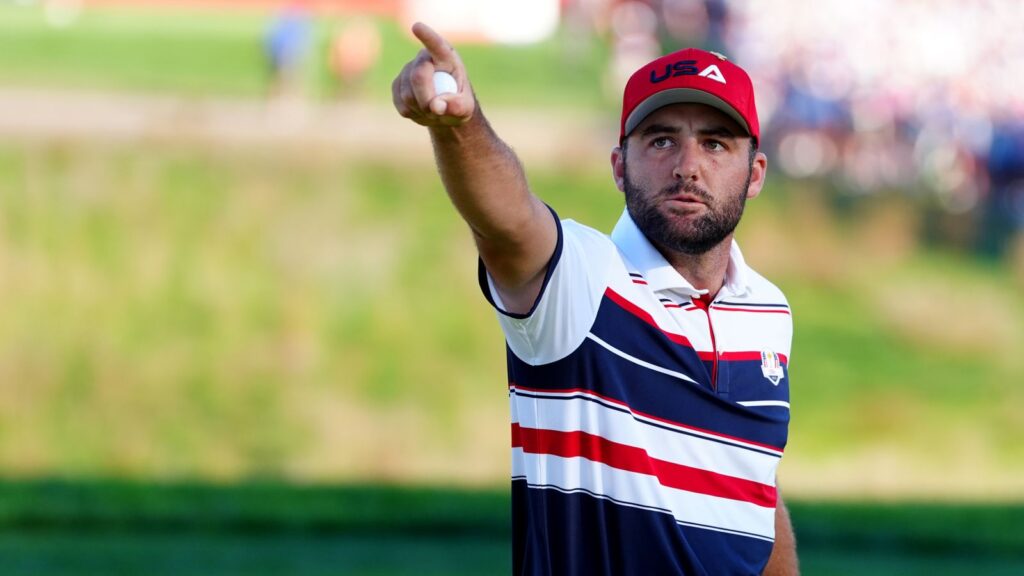Scottie Scheffler wins PGA Tour player of the year fourth year running to join Tiger Woods in history books | Golf News Scottie Scheffler of Team United States reacts on the 17th during the Sunday singles matches on day three of the 2025 Ryder Cup