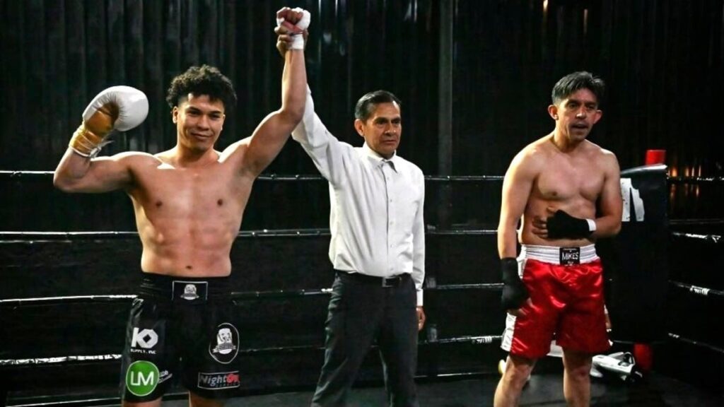 Unbeaten boxer Abel Mendoza celebrates after a win that has yet to appear on his official record.