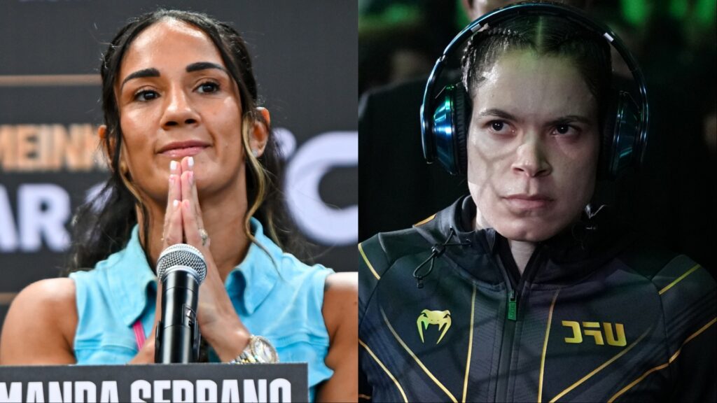 Amanda Serrano appears at a press conference, opposite Amanda Nunes walking to the Octagon at UFC 289
