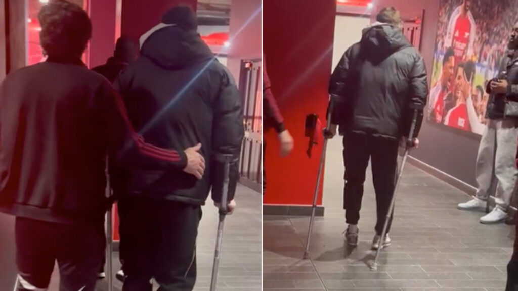 Conor Bradley leaves Emirates Stadium on crutches after horror injury that sparked Martinelli’s ‘disgraceful’ antics Conor Bradley leaves Emirates Stadium on crutches after horror injury that sparked Martinelli's 'disgraceful' antics