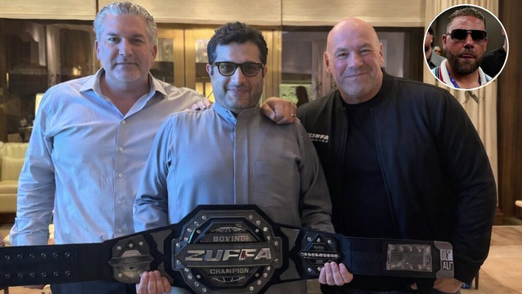 Billy Joe Saunders Labels Zuffa Belt ‘Load of S***’ as Ali Inscription Raises Questions Billy Joe Saunders inset alongside Turki Alalshikh and Dana White holding the first Zuffa Boxing belt