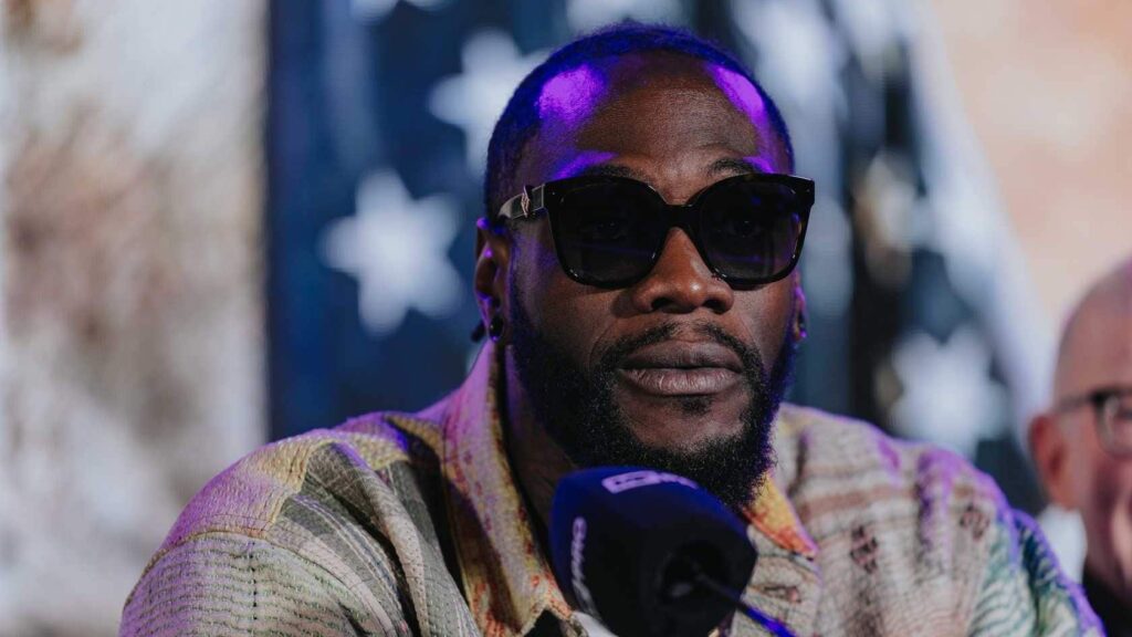 Deontay Wilder speaks to the media during a press conference ahead of his fight with Derek Chisora