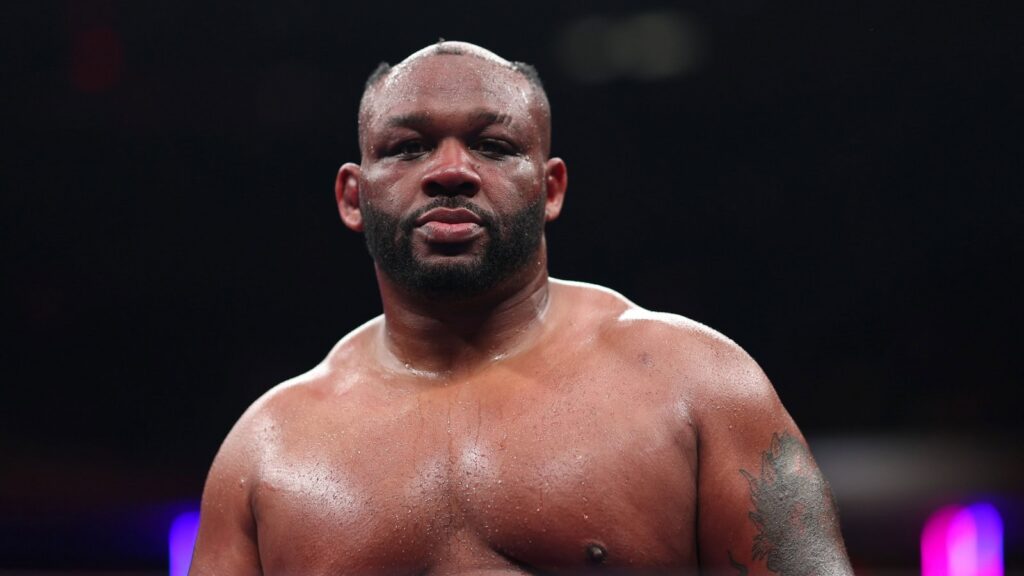 Jarrell Miller pictured after losing his toupee mid-fight in New York