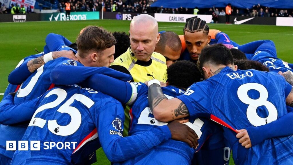 Chelsea huddle: Why was referee Paul Tierney in the middle of Blues’ pre-match huddle? Paul Tierney in the middle of Chelsea's huddle