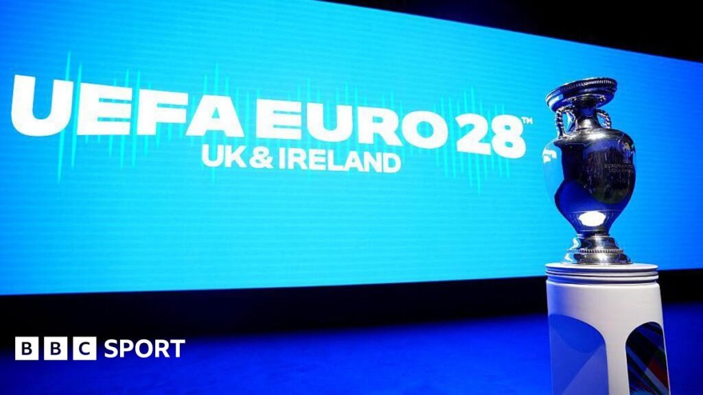 Five Euro 2028 tickets ‘cost same as World Cup parking space’ The Euro 2028 trophy, the Henri Delaunay Cup, is pictured ahead the launch event of the football tournament