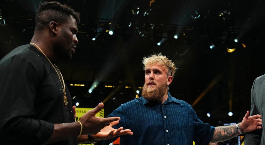 Jake Paul calls Francis Ngannou out to his face while making Anthony Joshua comparison Jake Paul faces off Francis Ngannou and Renan Ferreira