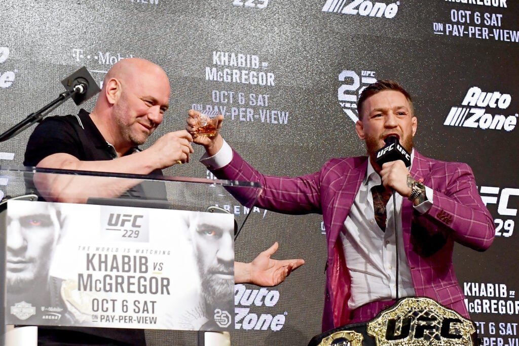 Former UFC champion posts and deletes Freedom 250 criticism that Conor McGregor also raised Dana White and Conor McGregor drinking whiskey together at the UFC 229 press conference