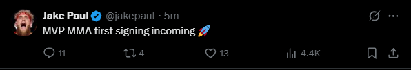 Jake Paul posts and deletes tease of MVP MMA’s first signing to seemingly confirm future plans Jake Paul teases MVP MMA signing in deleted post