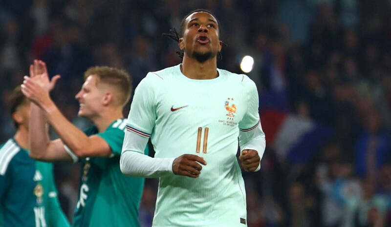 Olise Shines Bright for France Michael Olise of France celebrates after scoring a goal.