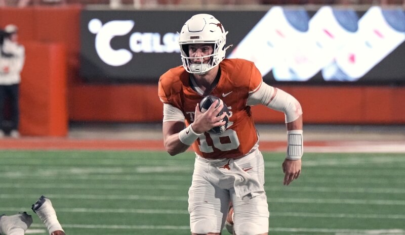 Arch Manning Leads Crowded Race for No. 1 Pick Texas Longhorns quarterback Arch Manning (16) looks to pass.