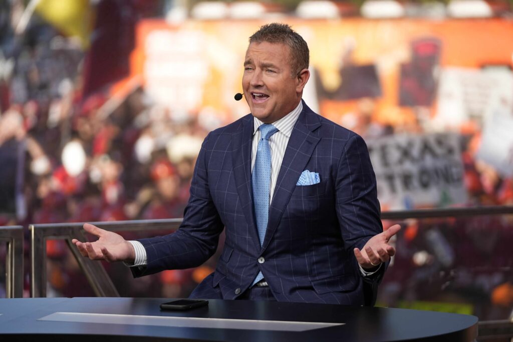 College GameDay Schedule 2026: Locations & Predictions College GameDay locations, Kirk Herbstreit speaks on the set of ESPN College GameDay.